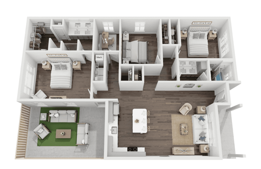 The three-bedroom cottage floor plan